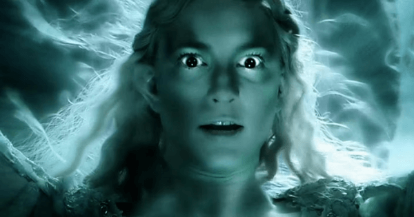 Galadriel facing off with the Ring.